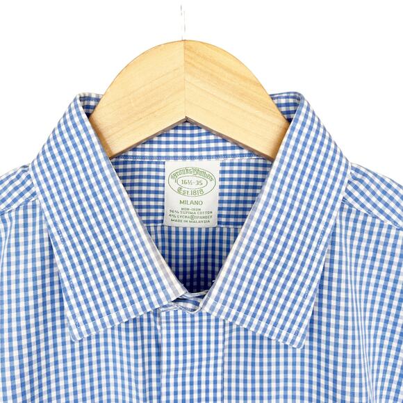 Brooks Brothers Milano Blue Plaid Long Sleeve Button Down Sz 16.5 - Picture 3 of 5